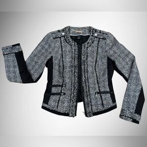 White House Black Market Tweed Zip Jacket | Silver Hardware | Size 4